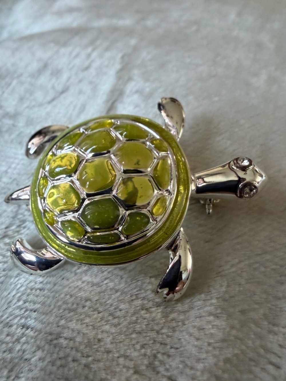 Turtle Brooch Pin with Lime Green Enamel Shell